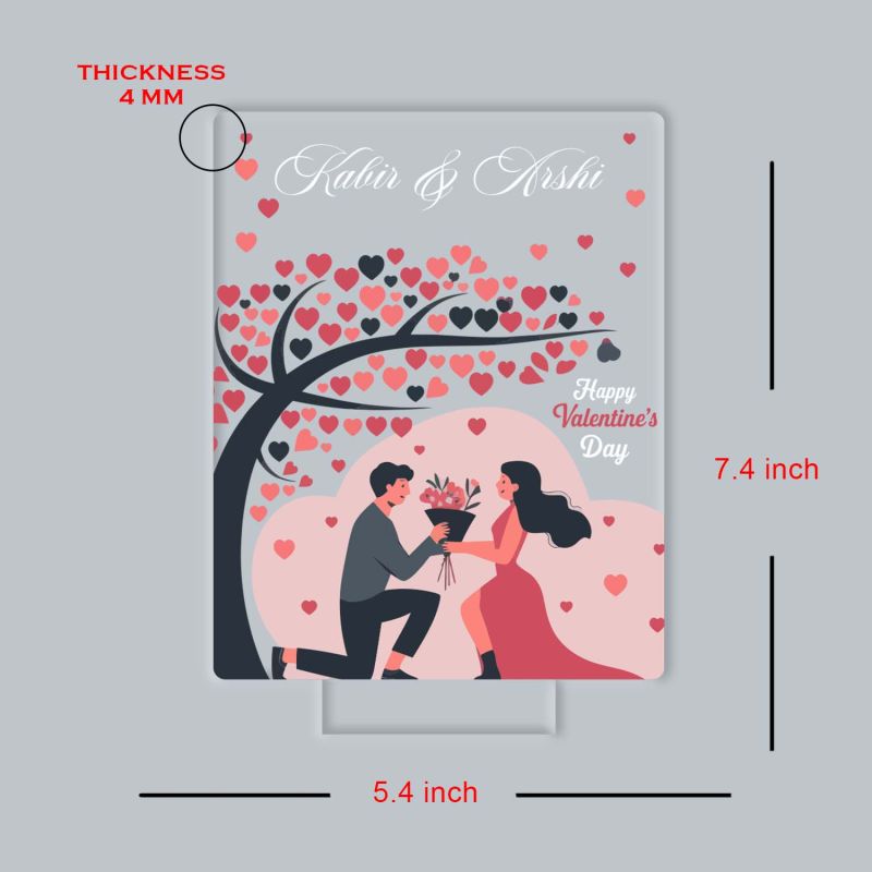 Personalized Happy Valentine's Day Theme LED Night Lamp, Couple with Heart Tree Design Valentines Day Gift for Couples Warm White Light